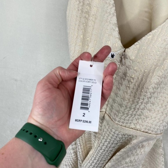 NWT Erin Erin Fetherston Women's Elsie Herringbone Jacquard Belted Ivory Dress-2 - Picture 8 of 9